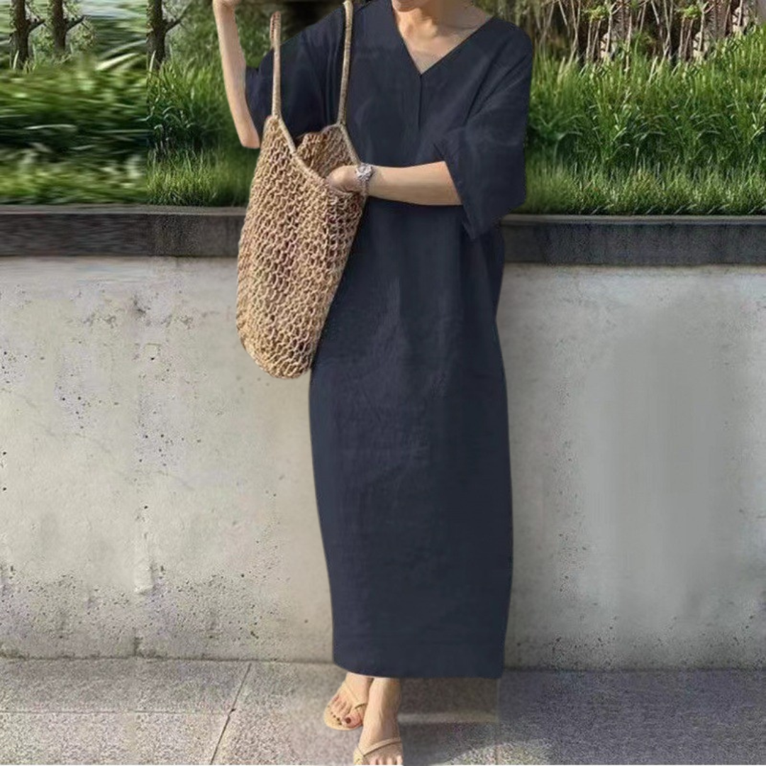 ワイドスリーブ Vネック ロングドレス