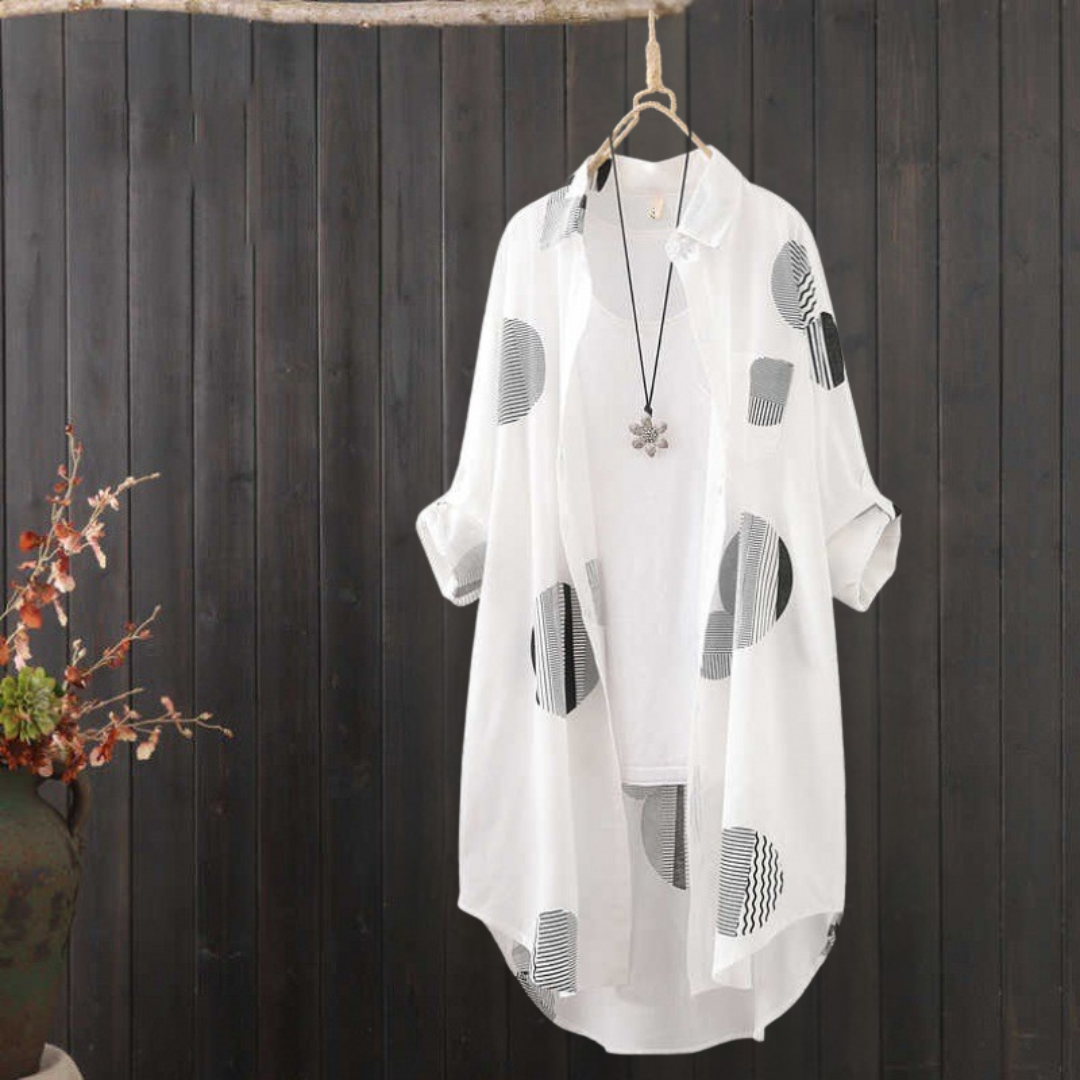 カジュアル ドット柄 ロングシャツ